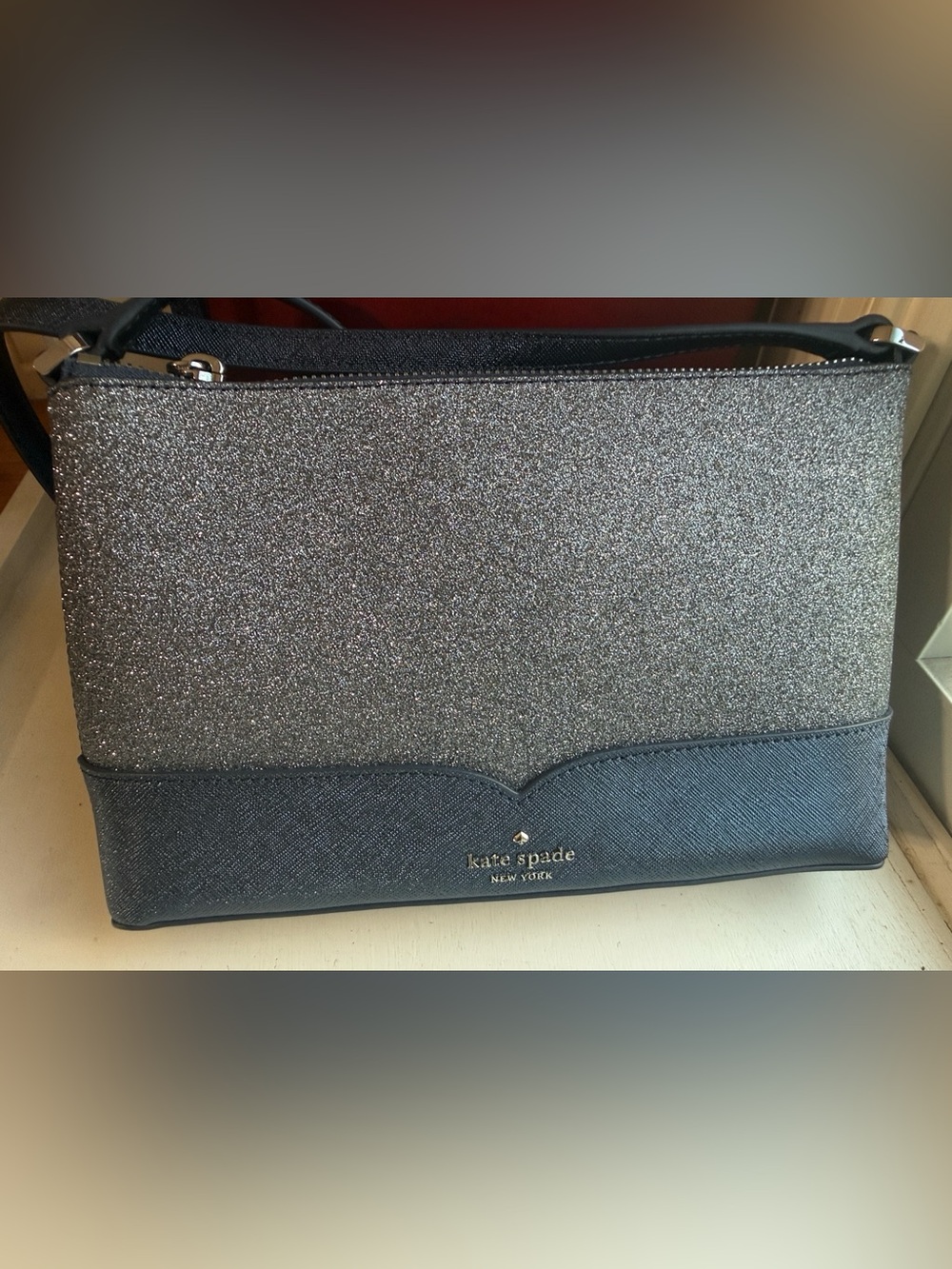 kate spade New York Silver Glitter and Black Two-Tone Crossbody New without Tag - Picture 2 of 10
